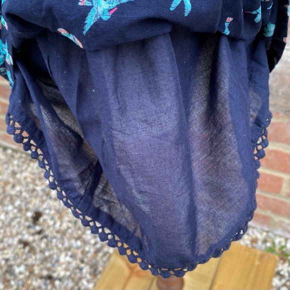 Fat Face 100% Cotton Size 12 Cami Vest Top Shirring Bird Animal Print Navy - Picture 8 of 12